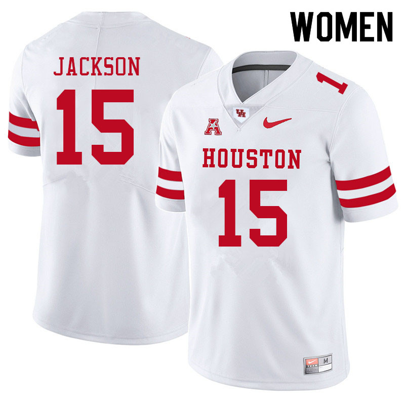 Women #15 Cody Jackson Houston Cougars College Football Jerseys Sale-White - Click Image to Close